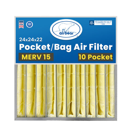 Air Bear Pocket Air Filter 24 in. x 24 in. x 22 in.  MERV 15, 10 Pocket, Yellow Synthetic