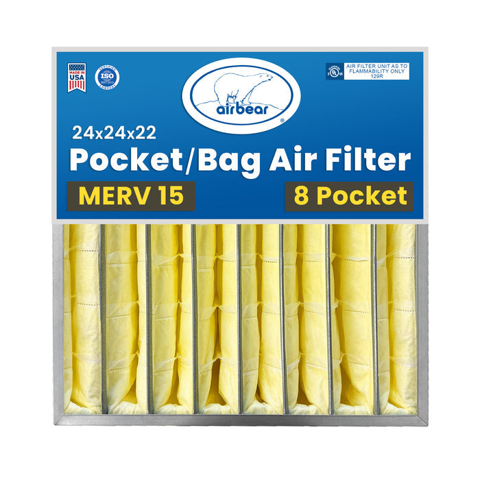 Air Bear Pocket Air Filter 24 in. x 24 in. x 22 in.  MERV 15, 8 Pocket, Yellow Synthetic