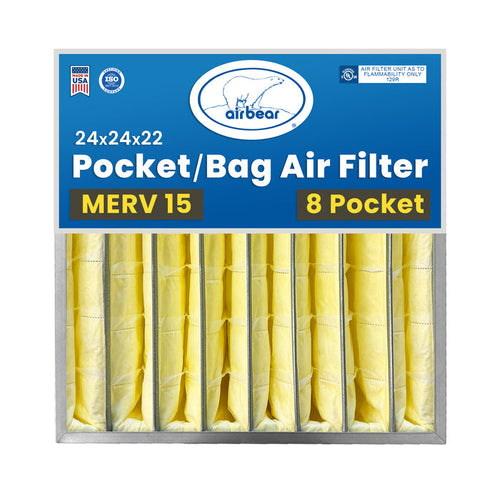 Air Bear Pocket Air Filter 24 in. x 24 in. x 22 in.  MERV 15, 8 Pocket, Yellow Synthetic