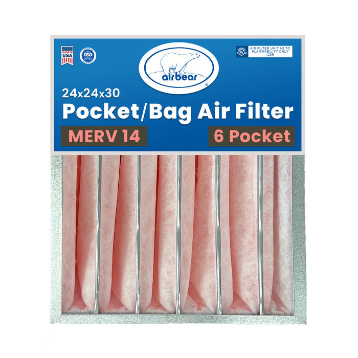 Air Bear Pocket Air Filter 24 in. x 24 in. x 30 in. MERV 14, 6 Pocket, Pink Synthetic