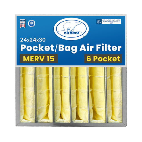 Air Bear Pocket Air Filter 24 in. x 24 in. x 30 in.  MERV 15, 6 Pocket, Yellow Synthetic