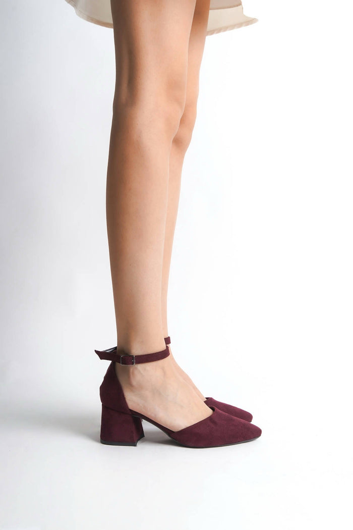 Anais | Burgundy Suede Mid Heels