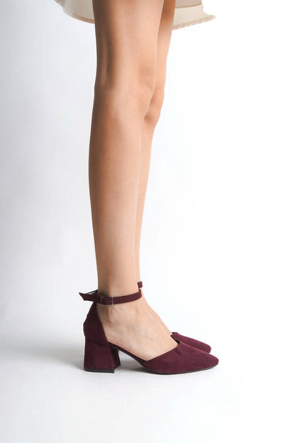 Anais | Burgundy Suede Mid Heels