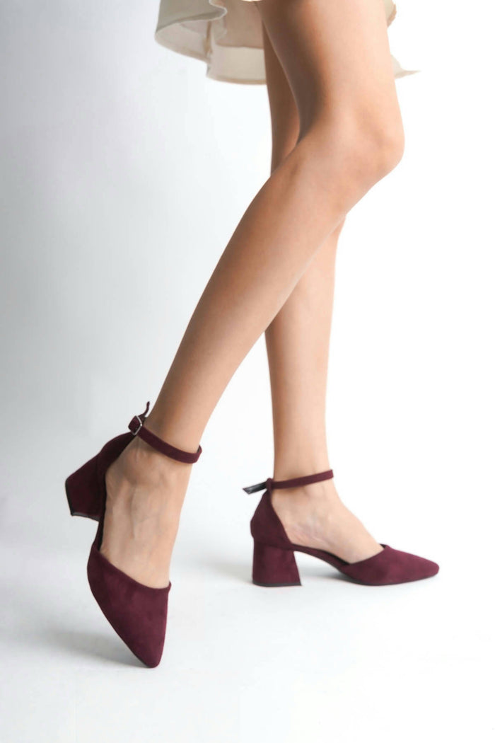 Anais | Burgundy Suede Mid Heels