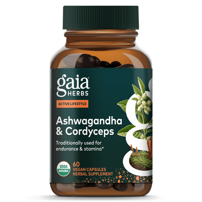 Gaia Herbs Ashwagandha & Cordyceps (Formerly Adaptogen Performance Mushrooms & Herbs) for Energy Support || 60 ct