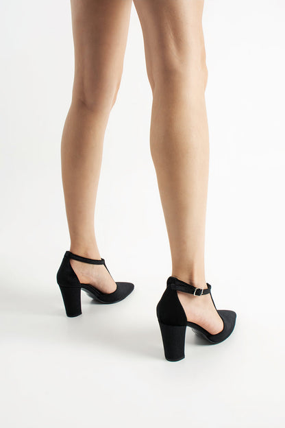 Aveline | Black Velvet T-Strap High Heels