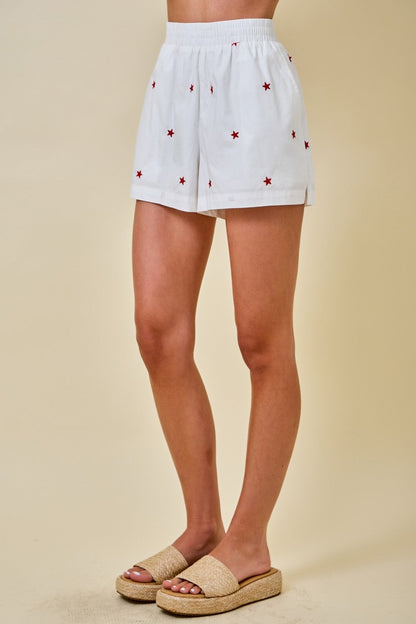 Tess High Waist Star Print Shorts White