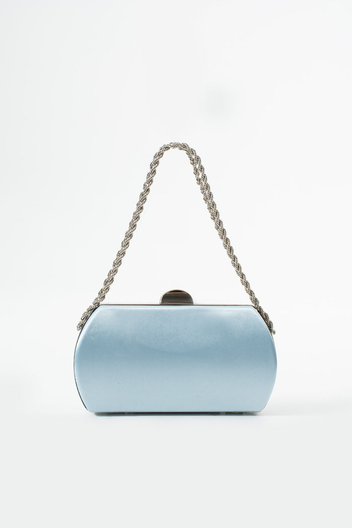 Baby Blue Satin Bridal Evening Clutch Bags with Chain
