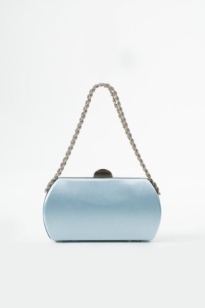 Baby Blue Satin Bridal Evening Clutch Bags with Chain