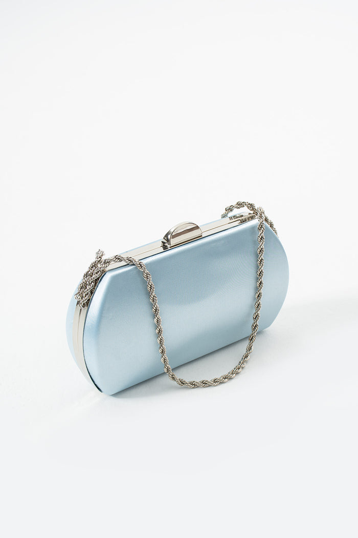 Baby Blue Satin Bridal Evening Clutch Bags with Chain