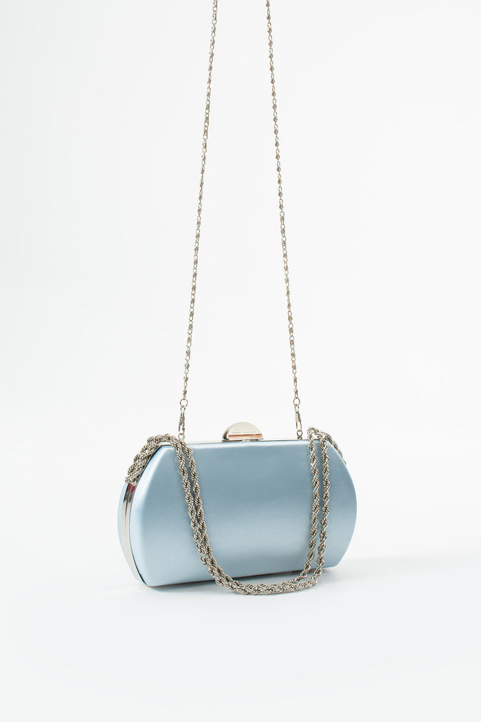 Baby Blue Satin Bridal Evening Clutch Bags with Chain