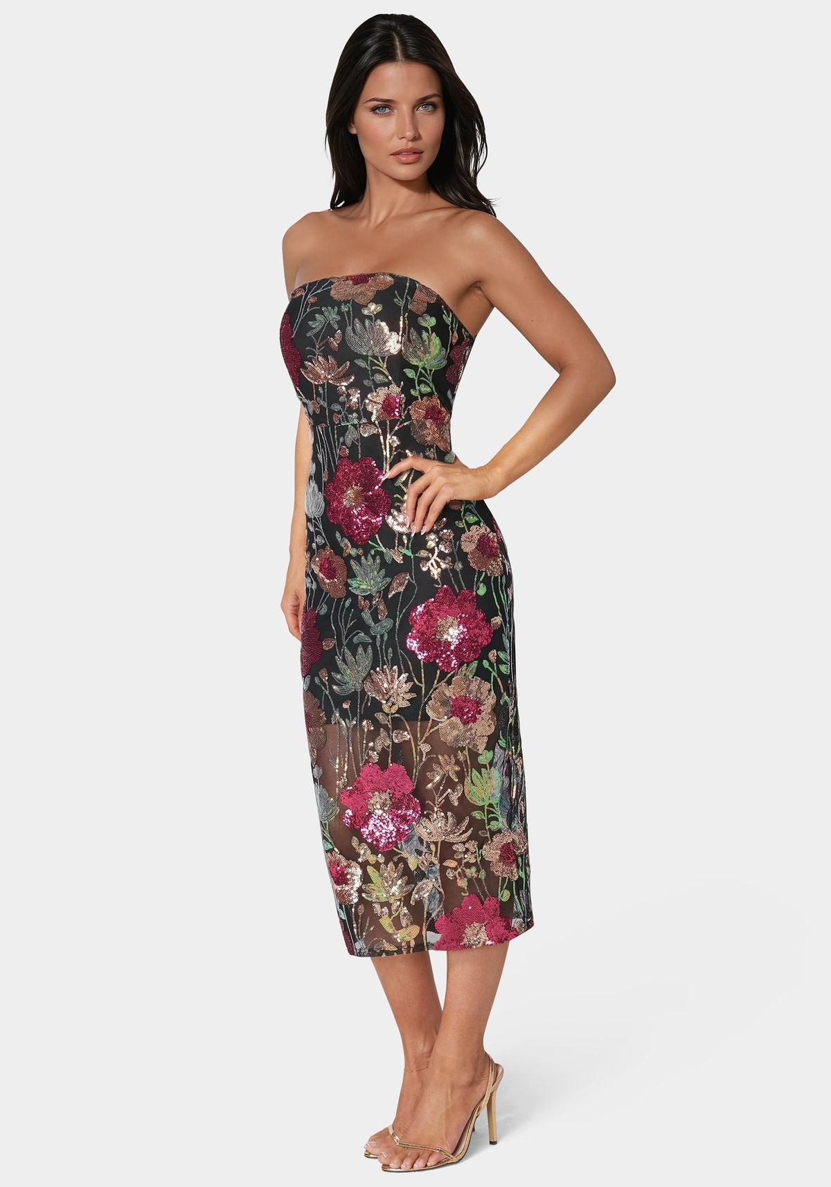 Strapless Sequin Midi Dress