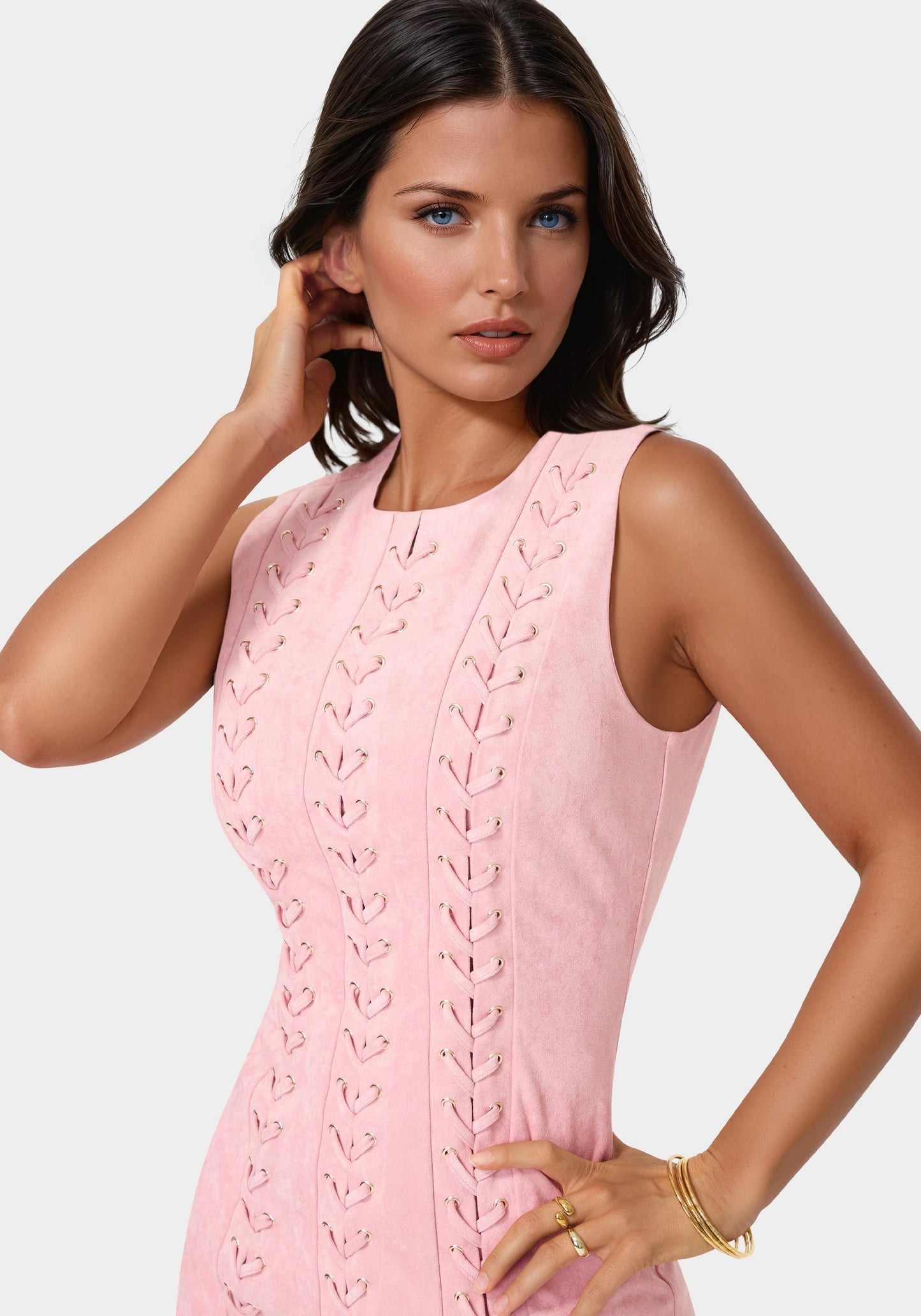 Faux Suede Lace Up Mini Dress