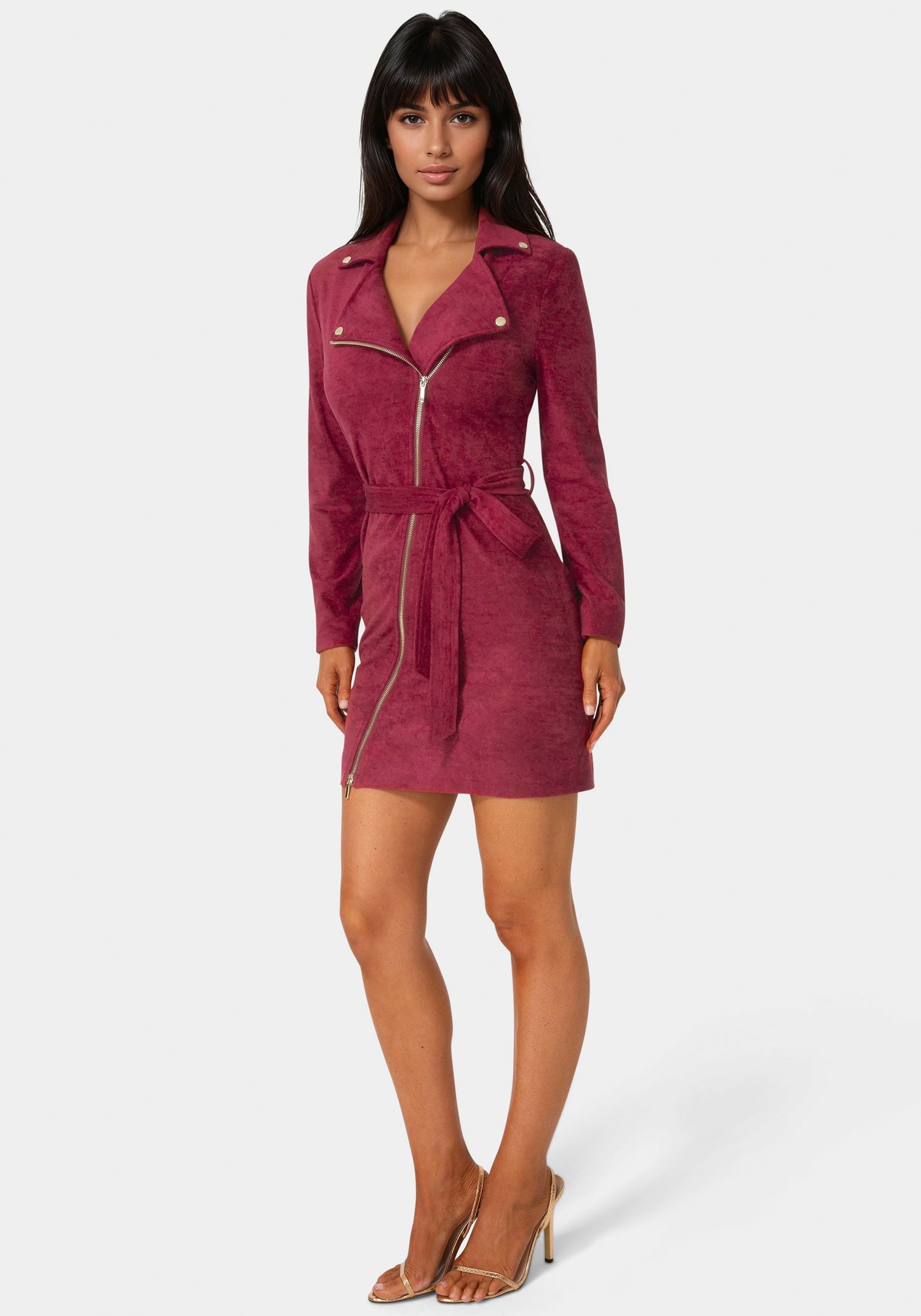Faux Suede Moto Dress