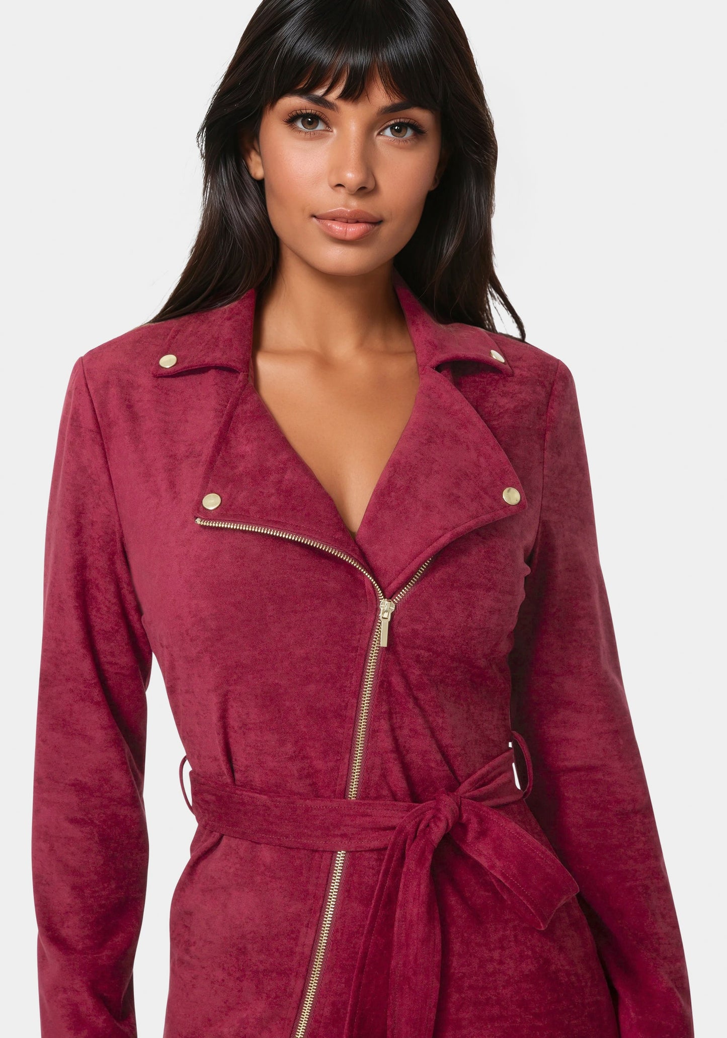 Faux Suede Moto Dress