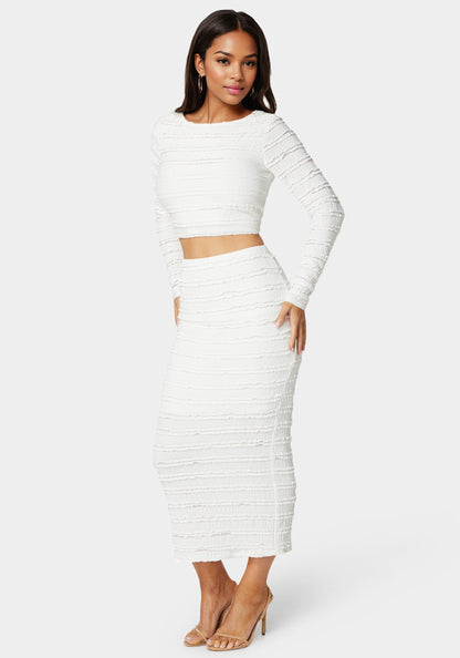 Long Sleeve Ruffle Lace Midi Skirt Set