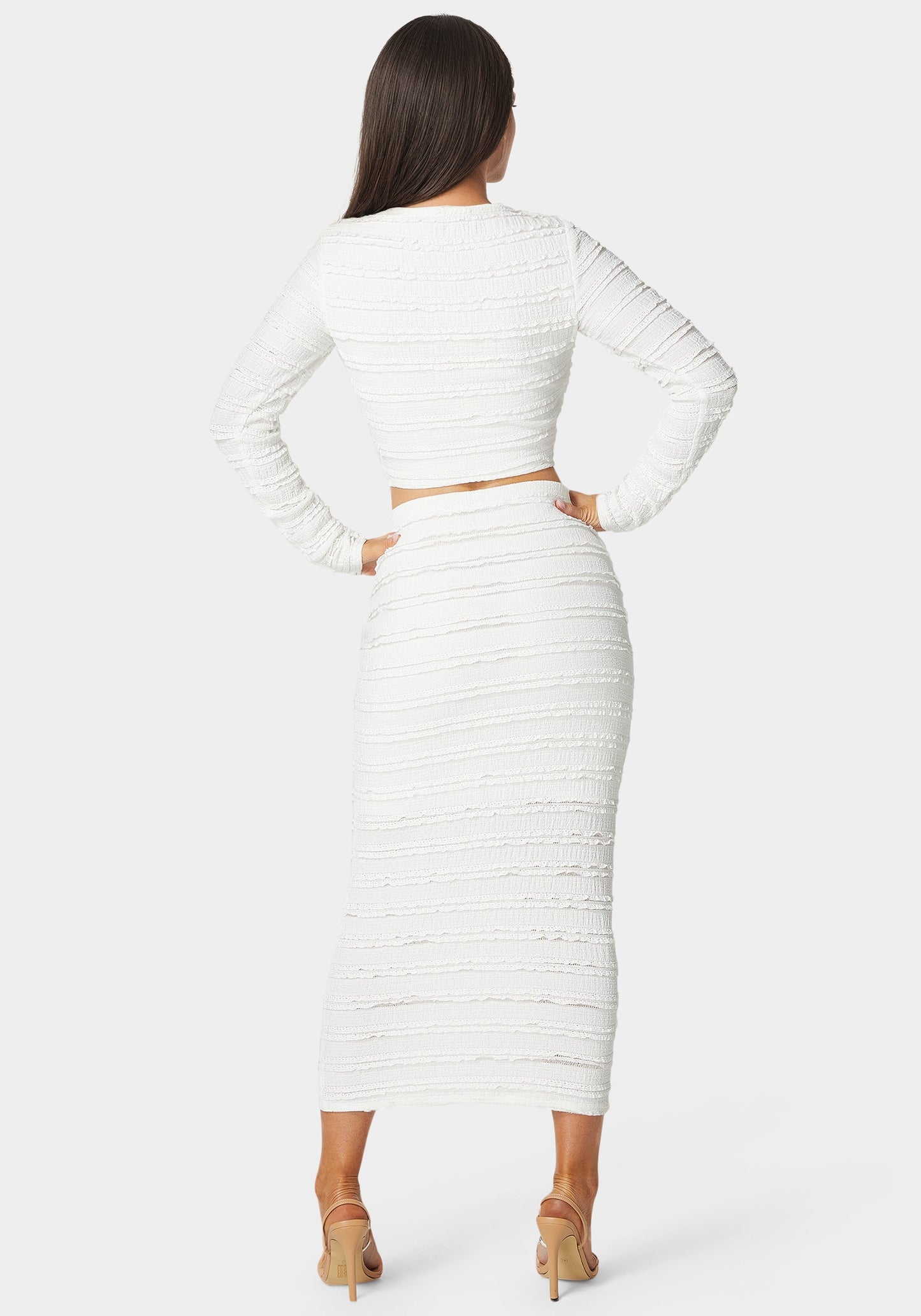 Long Sleeve Ruffle Lace Midi Skirt Set