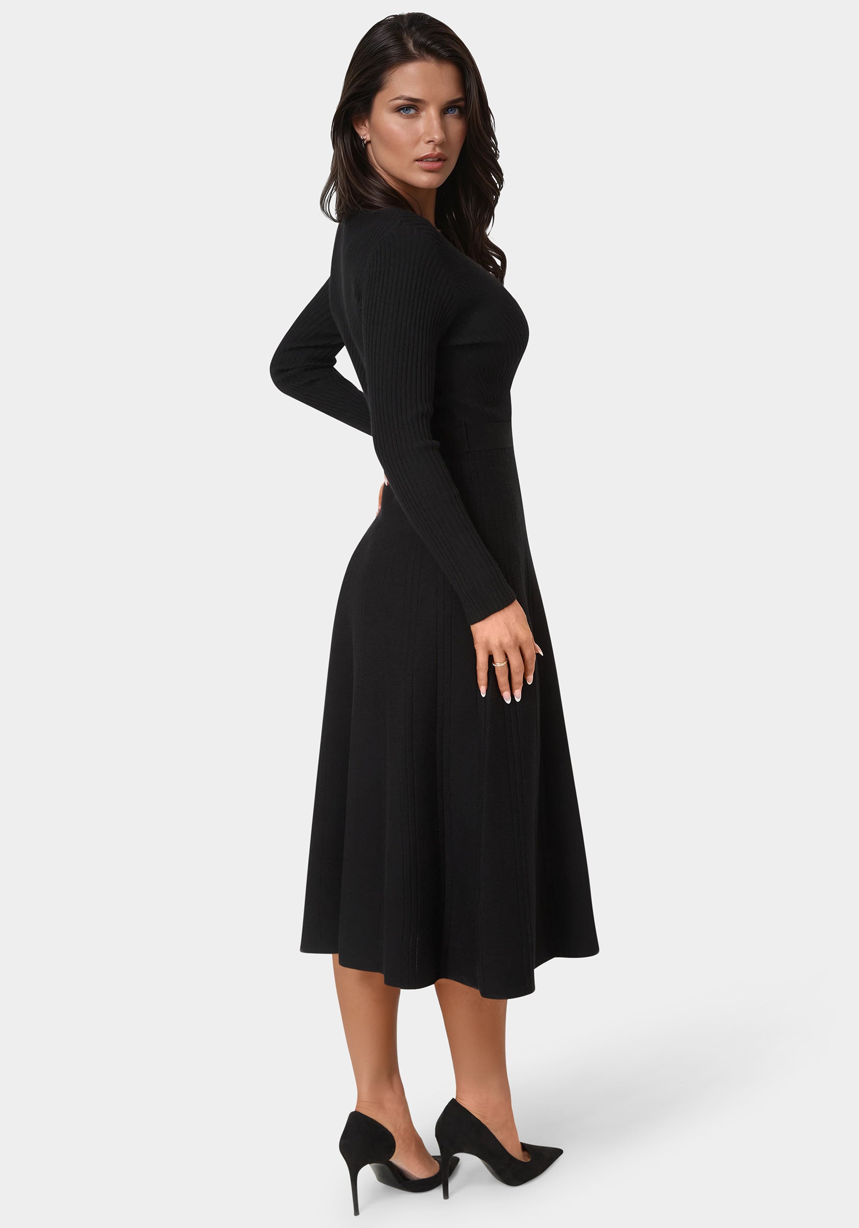 Fit and Flare Midi Sweater Dress