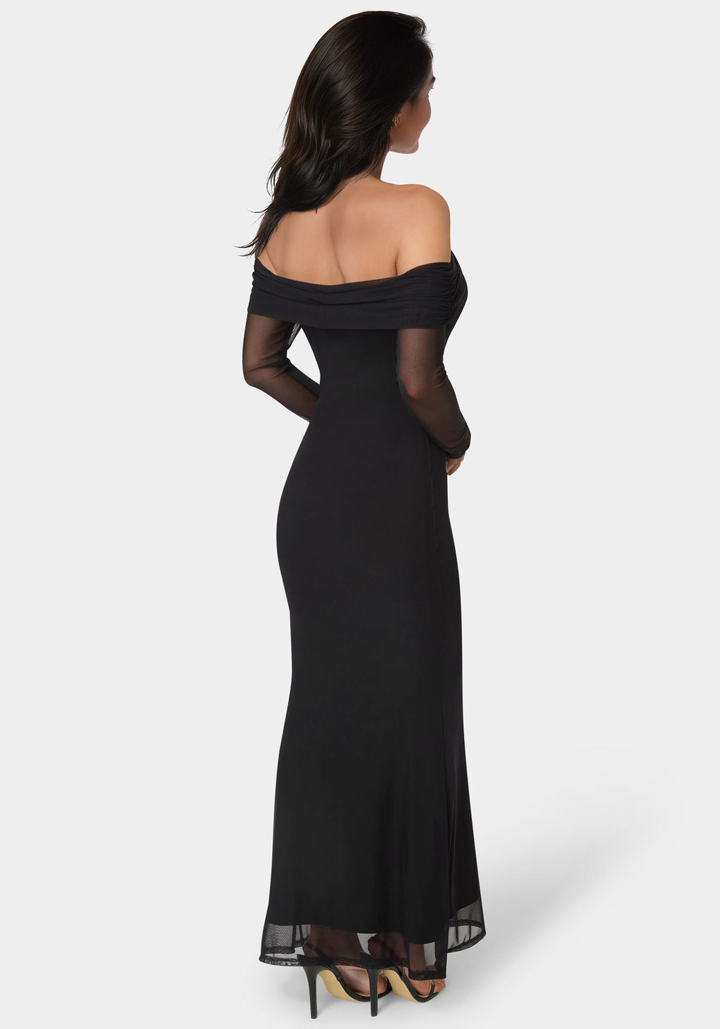 Long Sleeve Off the Shoulder Mesh Maxi Dress