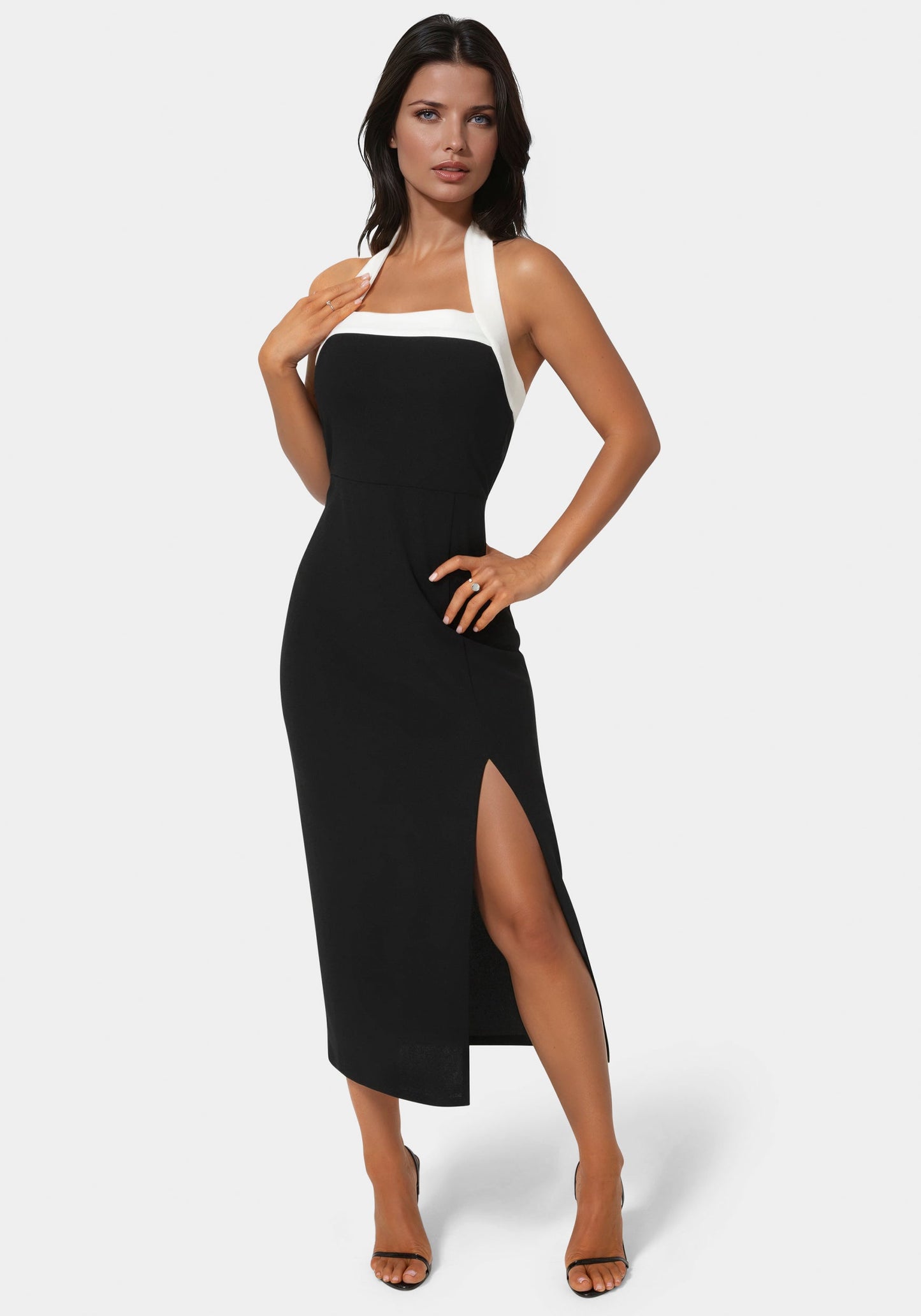 Colorblock Halter Neck Midi Dress