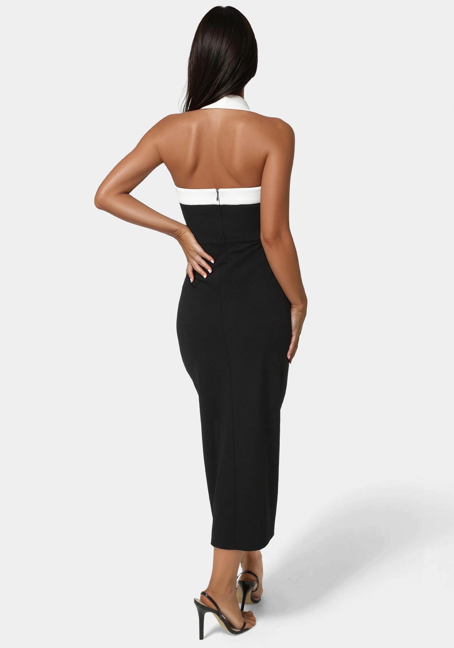 Colorblock Halter Neck Midi Dress