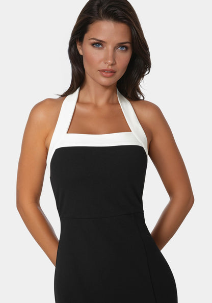 Colorblock Halter Neck Midi Dress