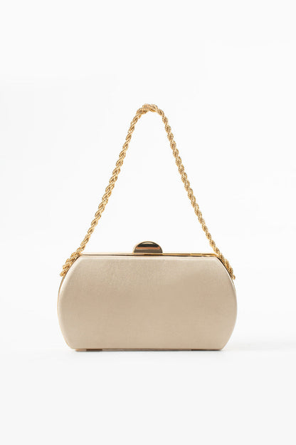 Beige Satin Bridal Evening Clutch Bags with Chain