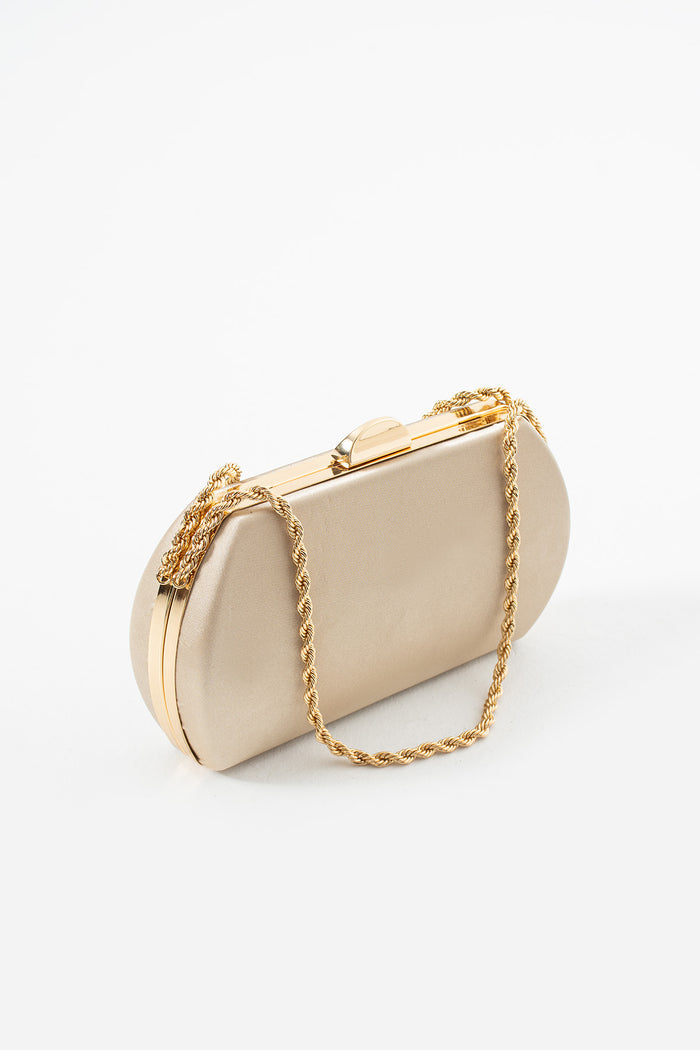 Beige Satin Bridal Evening Clutch Bags with Chain