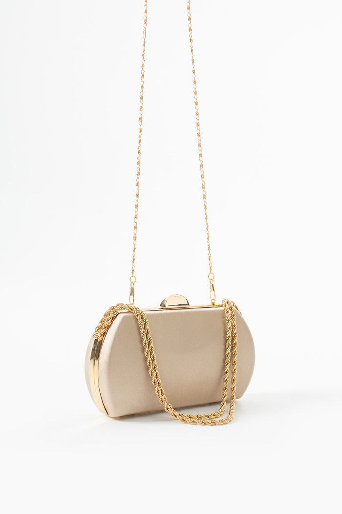 Beige Satin Bridal Evening Clutch Bags with Chain