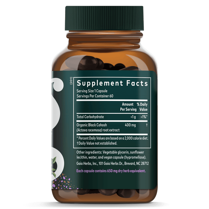 Gaia Herbs Black Cohosh Pills for Women || 60 ct supplement facts