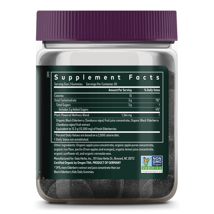 Gaia Herbs Black Elderberry Extra Strength Immune Support Gummies Supplement Facts