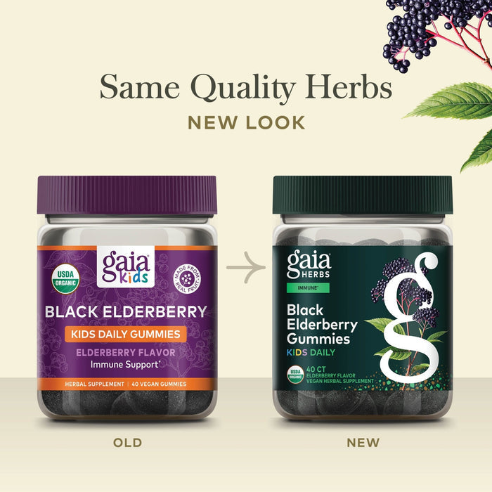 Black Elderberry Gummies Kids Daily 40 count Old Label Versus New Label Comparison