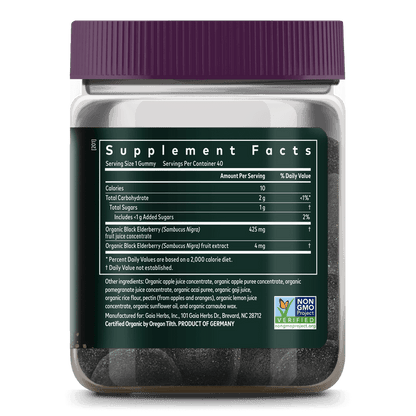 Gaia Kids Black Elderberry Gummies Supplement Facts bottle panel