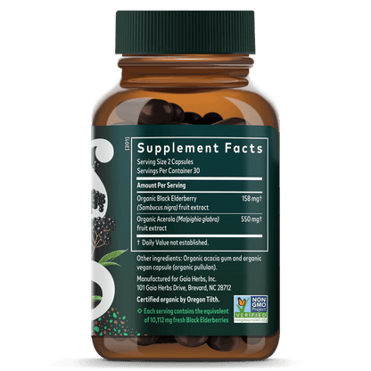 Black Elderberry 60 Count Supplement Facts Bottle Panel