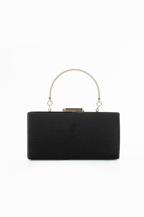 Black Satin Bridal Evening Clutch Bags with Chain