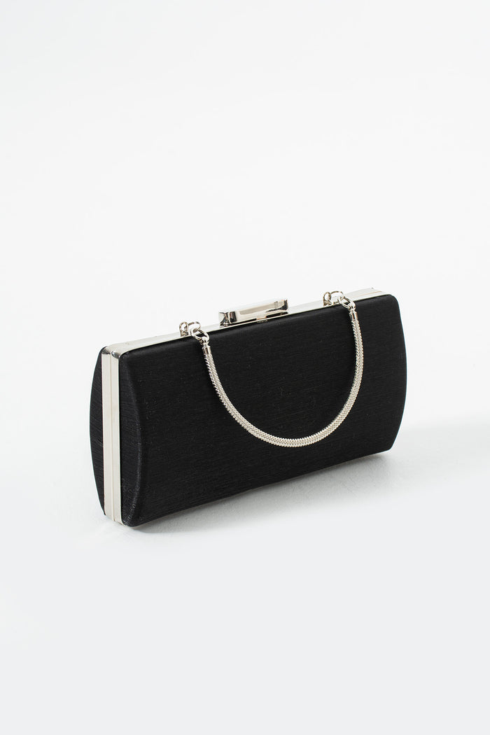 Black Satin Bridal Evening Clutch Bags with Chain
