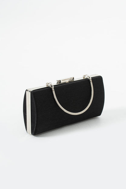 Black Satin Bridal Evening Clutch Bags with Chain