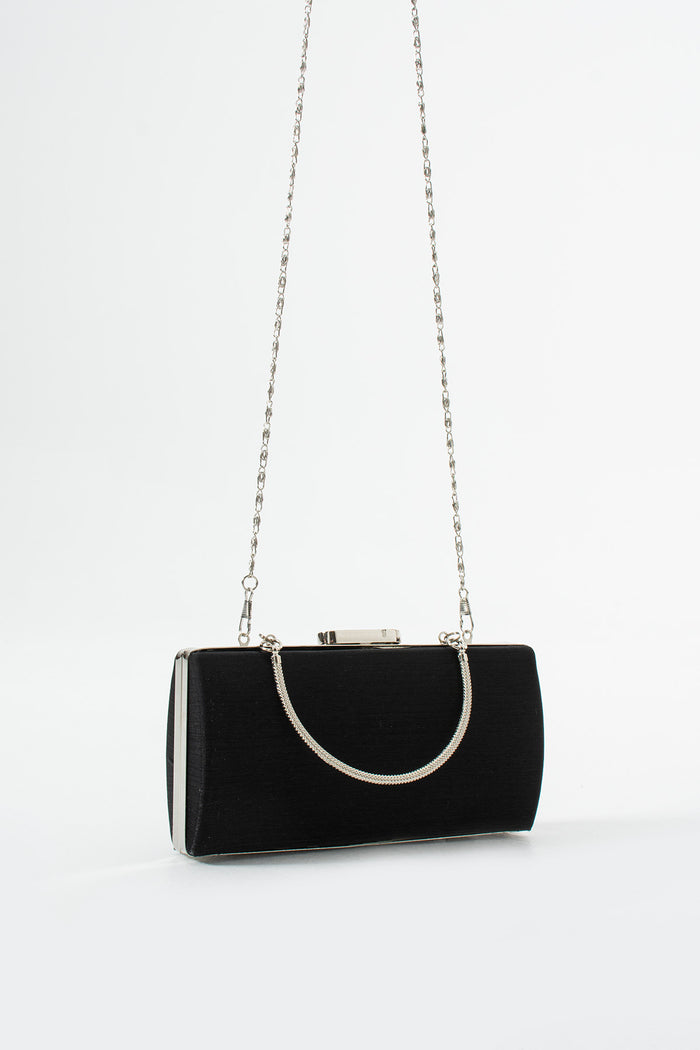 Black Satin Bridal Evening Clutch Bags with Chain