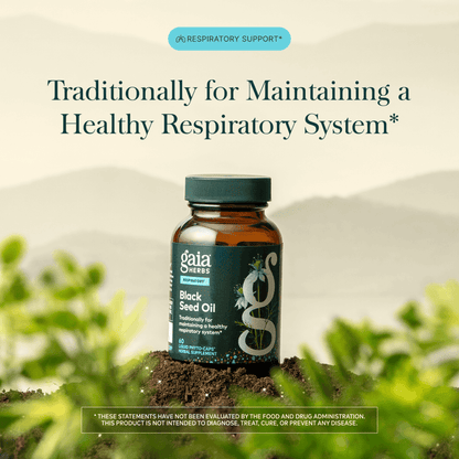 Gaia Herbs Black Seed Oil pills for Respiratory Support || 60 ct Claims