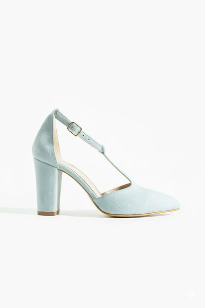 Blythe | Baby Blue Suede T-Strap High Heels