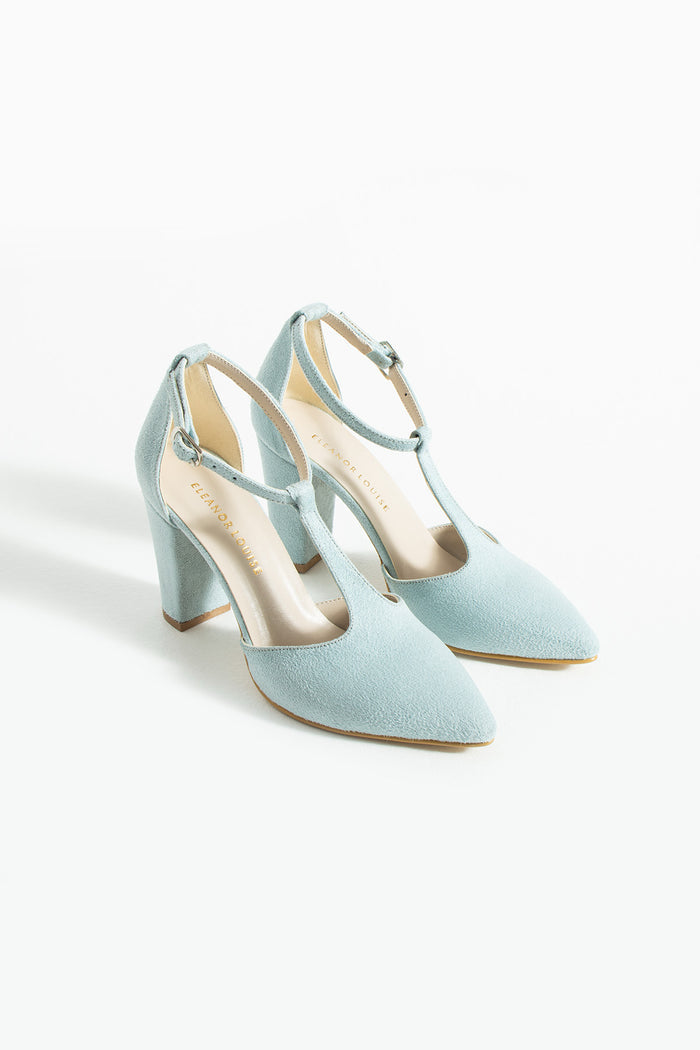 Blythe | Baby Blue Suede T-Strap High Heels