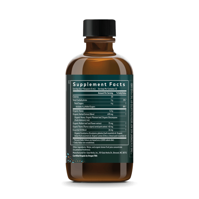 Bronchial Wellness Syrup 5.4 ounce bottle supplement facts bottle panel