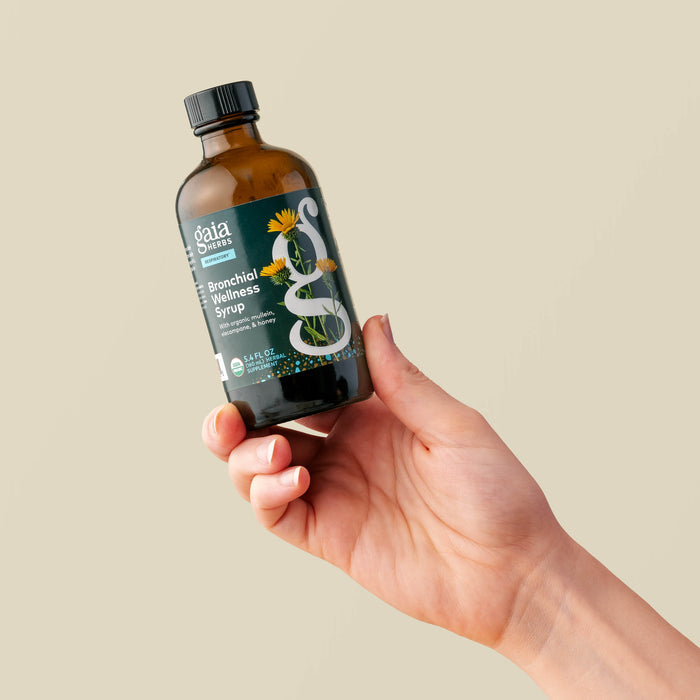 Bronchial Wellness 5.4 ounce Bottle Held In A Person's Hand