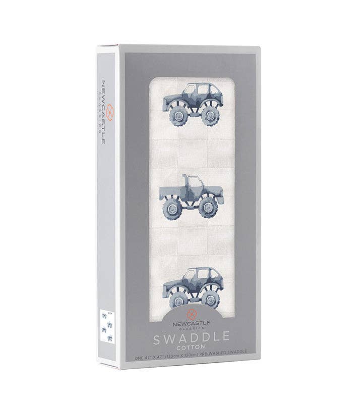 BABY - Indigo Monster Trucks Cotton Swaddle