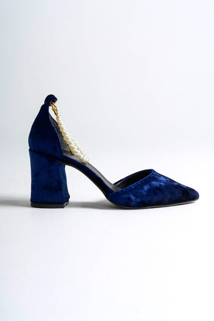 Callidora | Navy Velvet High Heels with Pearls