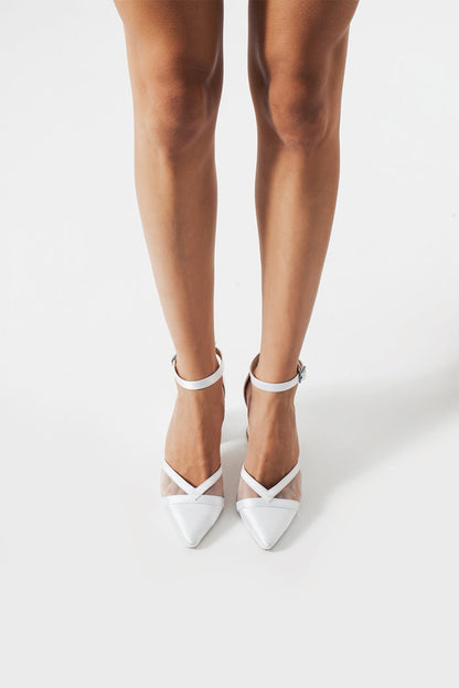 Carly | Light Ivory Satin Transparent High Heels