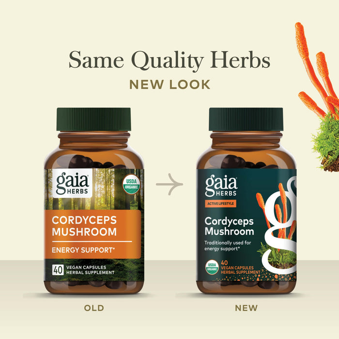 Cordyceps Mushroom 40 count Old Label Versus New Label Comparison