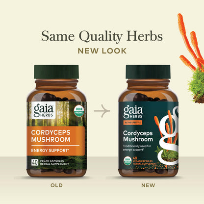 Cordyceps Mushroom 40 count Old Label Versus New Label Comparison