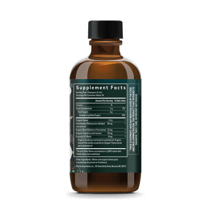 Gaia Herbs Cough Syrup for Immune Support || 4 ounce Supplement Facts Bottle Panel