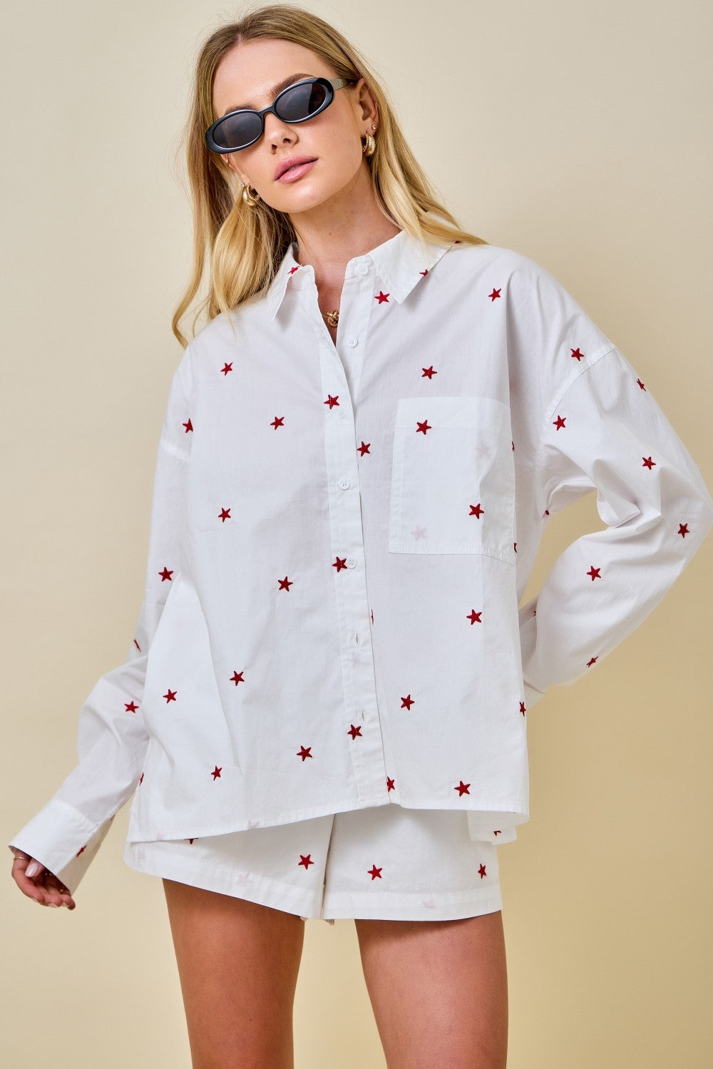 Tess High Waist Star Print Shorts White